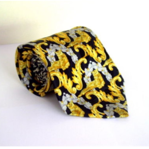 Versace Other - Vintage Versace Gold Leopard Print Silk Necktie